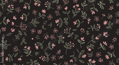 Delicate floral pattern on dark background for textiles and apparel design