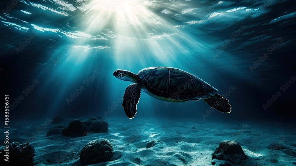 Obraz premium Sea Turtle in Sunbeams