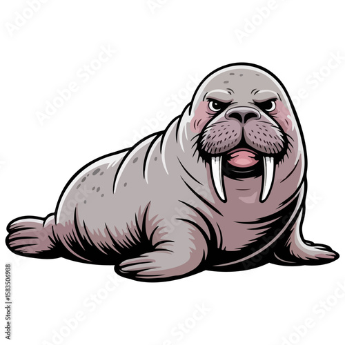 Walrus animal vector cartoon drawing isolated on white background.