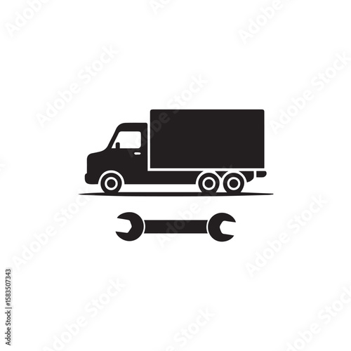 Vector Illustration of a Delivery Truck with a Wrench Repair and Maintenance Services for Commercial Vehicles