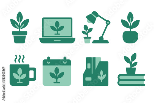 Creative workspace design featuring plants, technology, and organizational tools for a productive environment