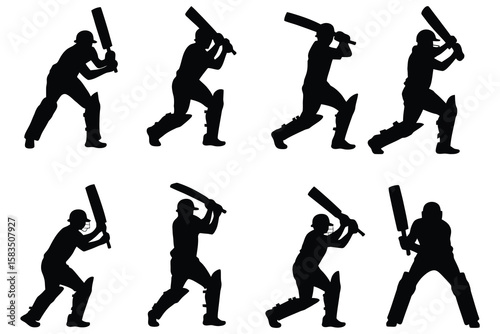 Black cricket players batting stances batsman sport