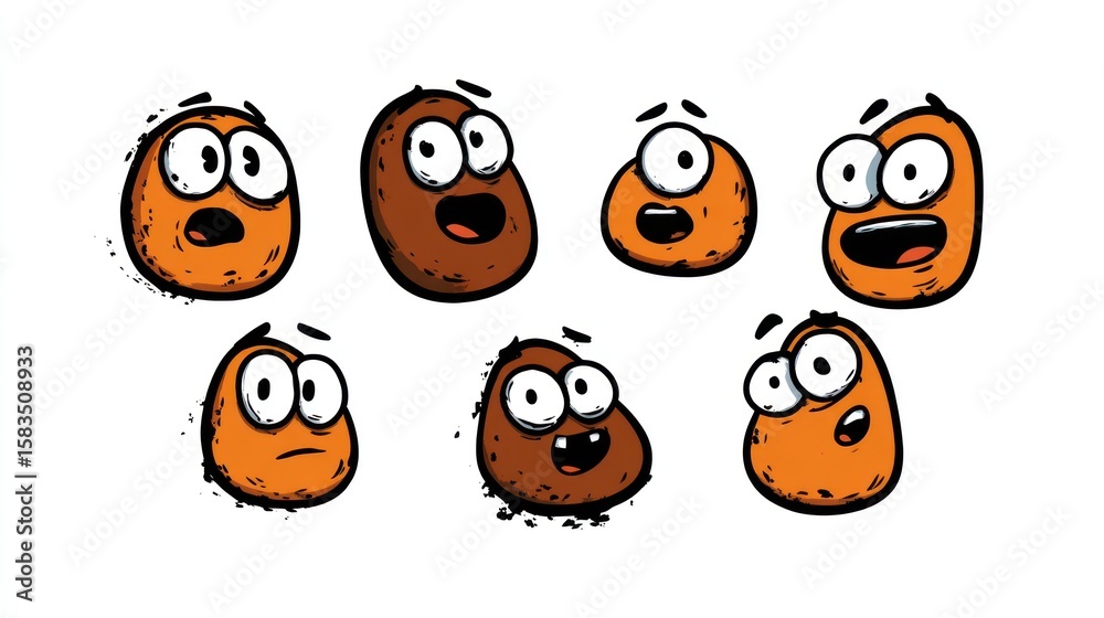 Fototapeta premium Cartoon potato characters with various expressions