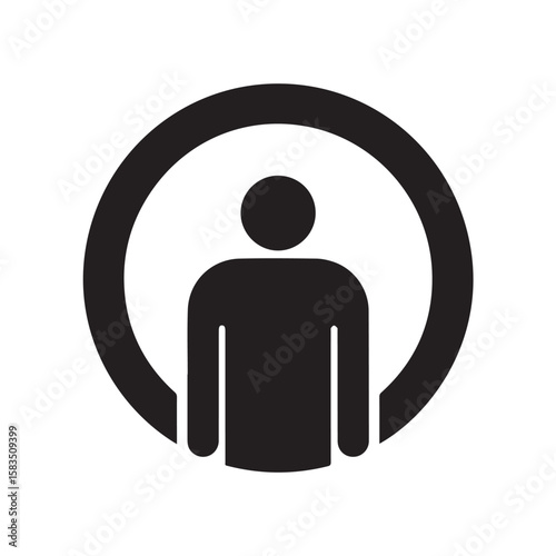 Simple Vector Icon of a Person Inside a Circle Black Silhouette on White Background, Clean and Modern Human Graphic