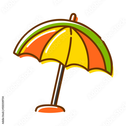 Colorful beach umbrella in bright colors for summer vibes  