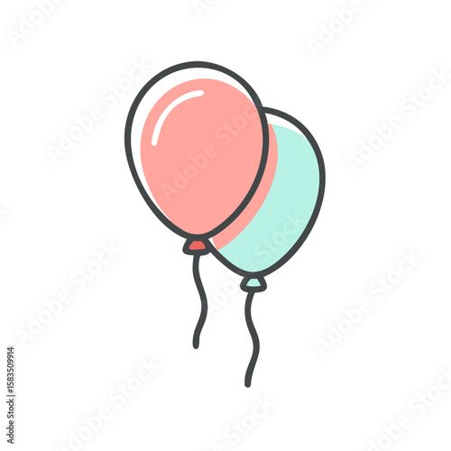 Two colorful balloons in pastel colors for festive celebrations  