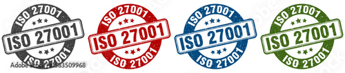 iso 27001 stamp. iso 27001 round stamp set isolated on white background