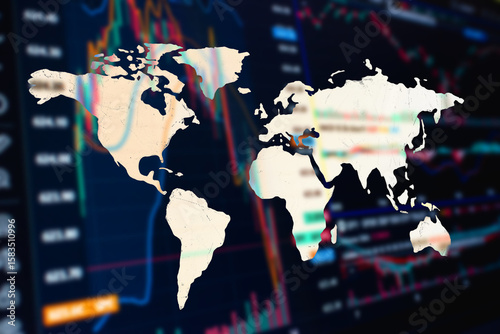 Blurred forex background, economy finance business stock earth global market financial forex map chart digital investment graph background.