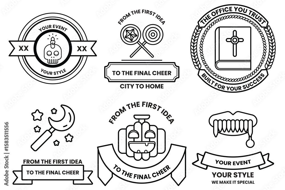 Obraz premium Set of illustrations in party and event concepts in line drawing style