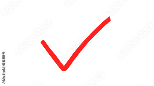 Hand drawn red brush check mark icon. Red tick mark. Doodle check mark, correct sign with grunge sketch style. Vector illustration.