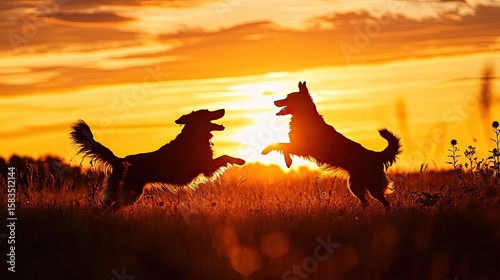 silhouette of dogs in sunset