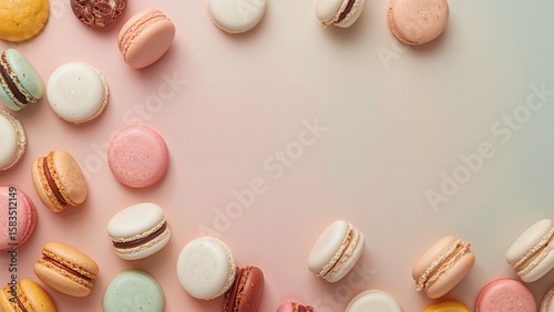 Wallpaper Mural A variety of sweet macarons arranged on a colorful surface with space for content Torontodigital.ca