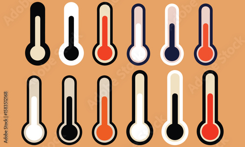 Twelve thermometers in flat design style temperature