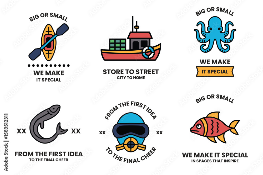 Naklejka premium Set of illustrations in the concept of outdoor activities in line drawing style
