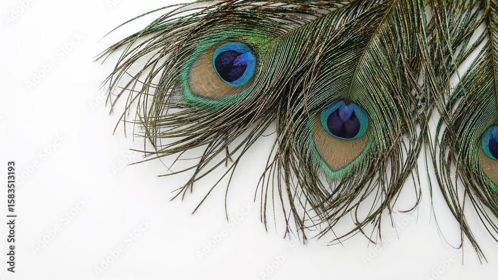 Obraz premium Vibrant peacock plumes against a pale backdrop. Festival theme.