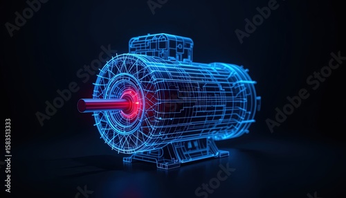 Neon outline of an electric motor.