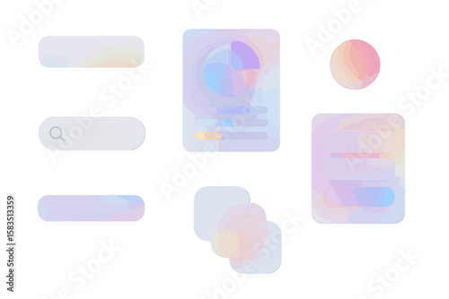 Colorful translucent UI elements designed for modern web applications created in a digital workspace setting