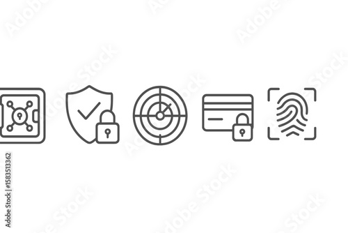 Security icons representing digital protection elements like encryption, authentication, and tracking systems in modern technology