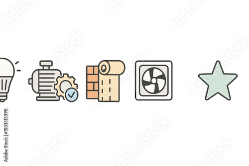 Icons representing different industrial processes and tools used in manufacturing and construction projects