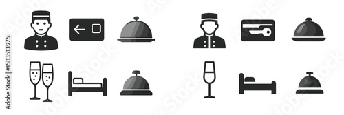 Hospitality icons representing hotel services and amenities for guest experience and convenience