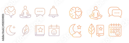 Mindfulness and well-being symbols designed for relaxation and self-care activities in a calming color palette