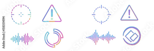 Alert and targeting icons in vibrant colors representing safety and audio signals
