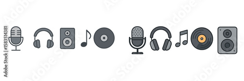 Various audio-related icons illustrating music production elements and sound equipment during a creative session
