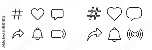 Symbols representing communication and interaction in digital media and social platforms during the afternoon