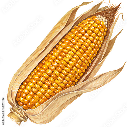 Corn cob in husk on white background