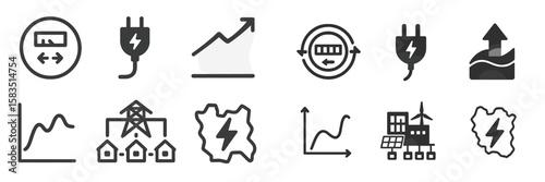 Icons representing energy concepts, such as electricity, growth, and renewable resources in a modern design