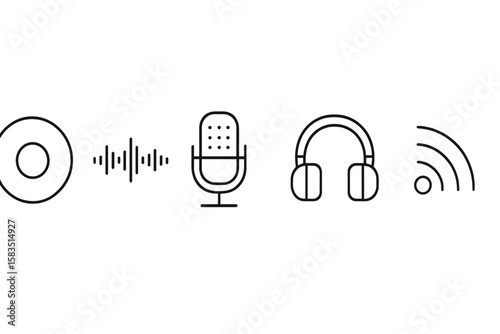 Sound elements depicting audio recording and listening tools in a minimalistic design