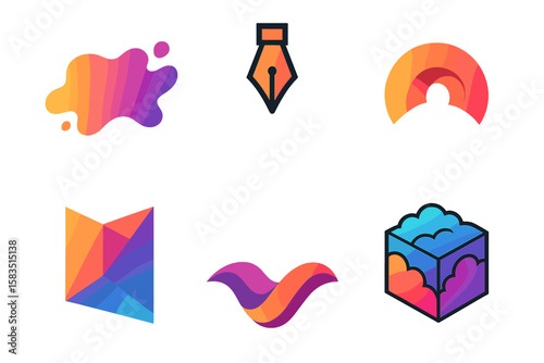 Unique collection of colorful graphic design elements showcasing creativity and professionalism