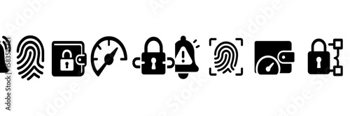 Security icons representing authentication, monitoring, and safety features in a digital environment