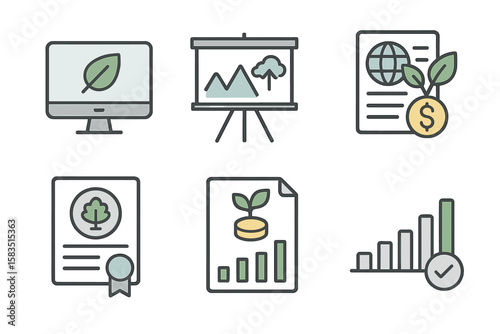 Icons representing sustainability, growth, and environmental awareness in digital format