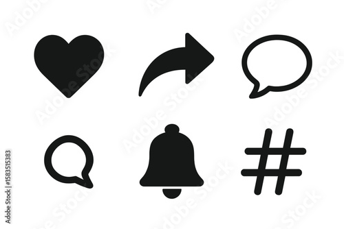 Various social media icons displayed on a plain background representing engagement and communication features