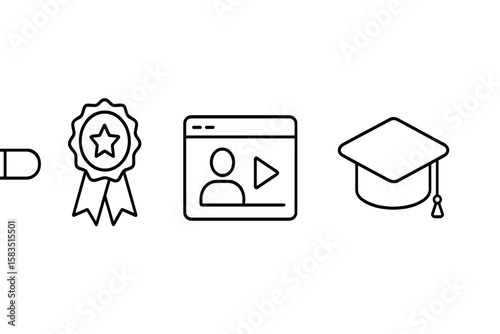 Symbols of achievement and learning displayed in a simple graphic design conveying educational success
