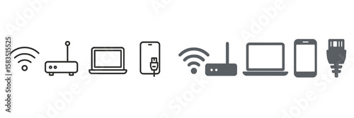 Various types of technology and connectivity devices illustrating modern communication tools and internet access