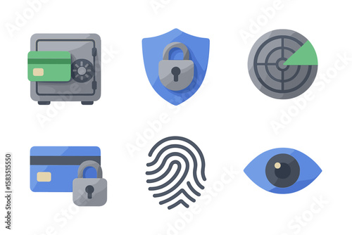 Modern security icons representing various facets of safety and privacy in digital and physical environments