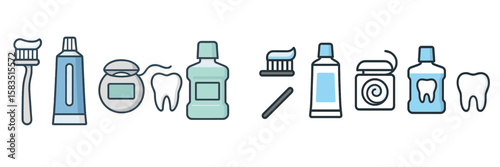 Collection of dental care items displayed for oral hygiene routine and personal care tips