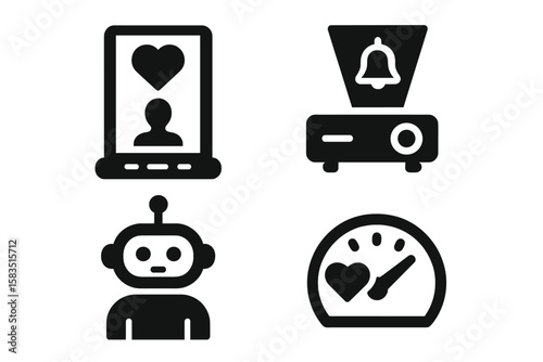 Digital icons representing technology and connection in health monitoring and communication