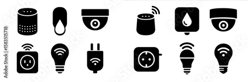 Smart home devices including speakers, cameras, and lighting options displayed in a clean and modern design layout