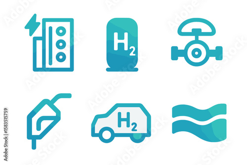 Innovative hydrogen energy symbols showcasing storage, transportation, and fueling solutions for a sustainable future