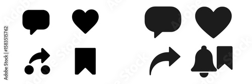 Icons representing social media interaction and engagement features used in digital applications and platforms