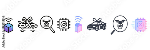 Innovation in technology for gift delivery featuring drones and smart cars in a modern city setting