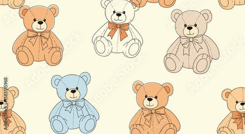 Cute teddy bears pattern adorable stuffed animals kids playtime friends soft companions