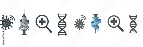 Medical illustrations showing connections between vaccines, viruses, and genetic research for public awareness
