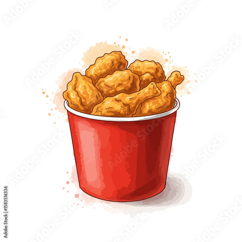 Delicious fried chicken bucket illustration on white background fast food concept takeaway meal