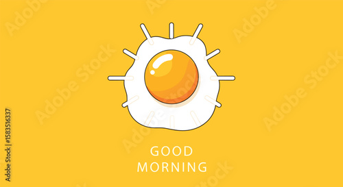 A whimsical fried egg with a golden yolk evokes a bright sunny morning greeting