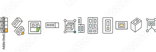 Creative representation of various architectural features and elements in a minimalist style showcasing design versatility
