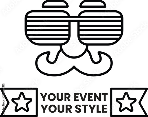 A black and white logo of a man with sunglasses and mustache